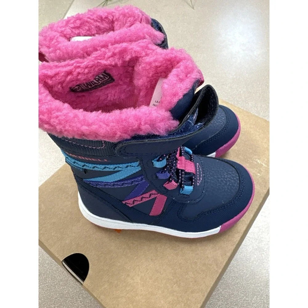 New Merrell Snow Crush 2.0 Waterproof Boots Color Navy/pink Size 6M Infants
